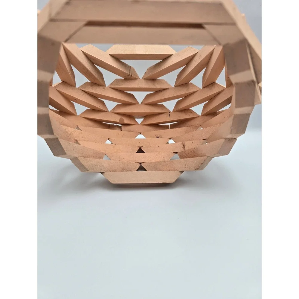 Unique Geometric Wood Basket Handmade Decorative‎ Accent Piece
